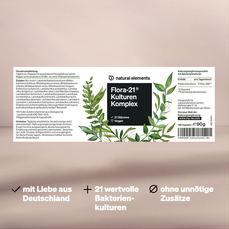 Cultural Complex of 20 Bacteria Strains with Organic Inulin, 180 Gastro-Resistant Capsules - High Dosage, Vegan and Made in Germany. - NewNest Australia