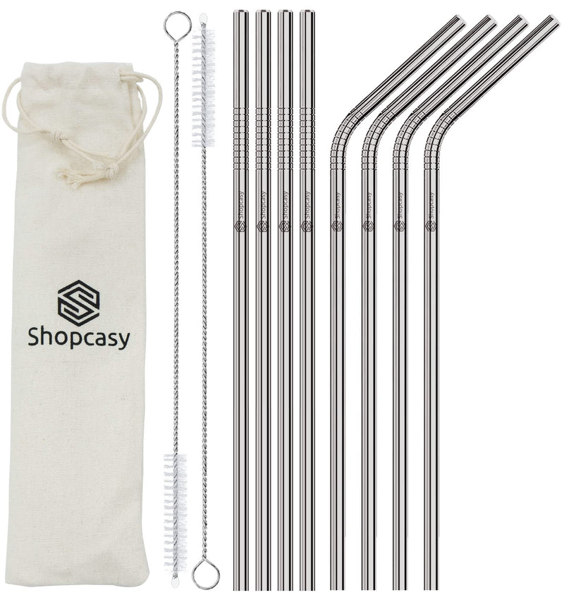 Set of 8 Metal Straws Drinking (4 Straight + 4 Bent + 2 Cleaners), 8.5” Eco-Friendly Reusable Straws FDA BPA Free Stainless Steel Drinking Straws for Tumbler, Cocktail with Travel case (Silver) - NewNest Australia