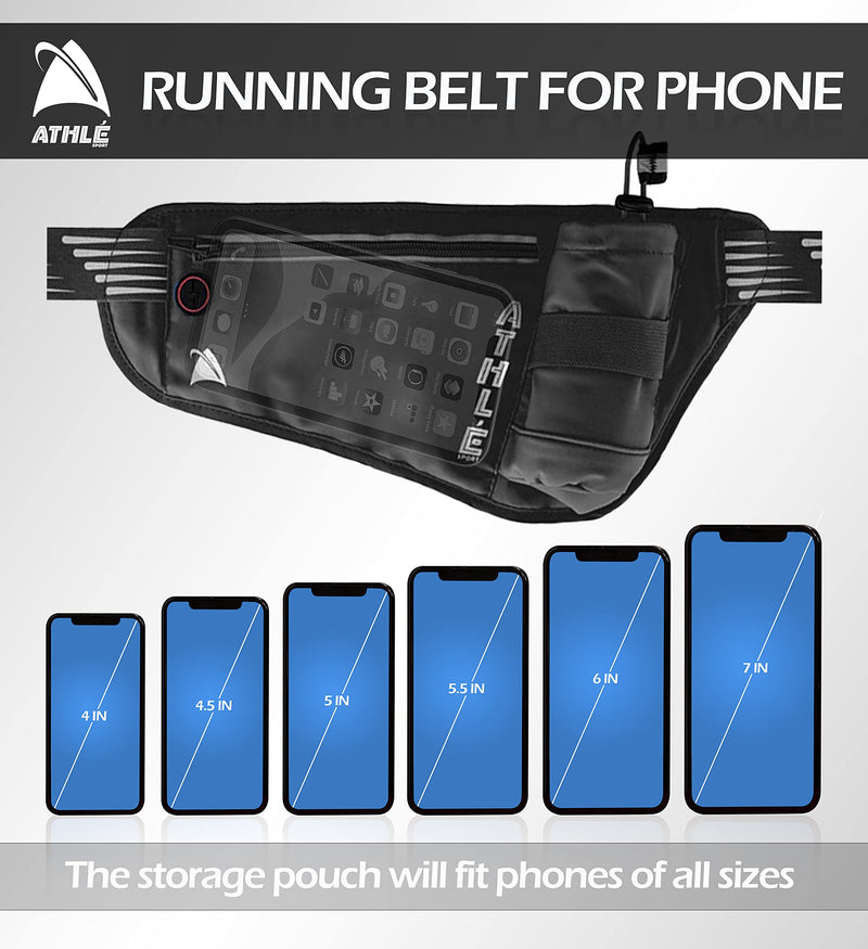 Athle Running Fanny Pack with Water Bottle Holder - Adjustable Run Belt Storage Pouch with Zipper Pocket For Sports and Travel – 360° Reflective Band – Fits iPhone Plus, Galaxy Note Black/Silver - NewNest Australia