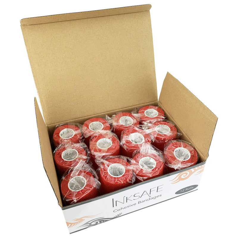 Inksafe Red Self Adherent Cohesive Bandages 7.5cm x 4.5m Box of 12 - Uses Include Vet Wrap, Tape for Human Wrist and Ankle Sprains and Sports Injuries 12 Count (Pack of 1) - NewNest Australia