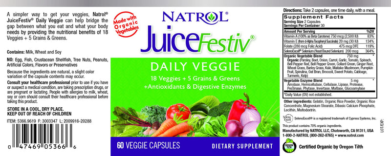 Natrol Juicefestiv Daily Fruits and Veggies Capsules with SelenoExcell for Improved Metabolism, Boosts Energy and Well-Being, 120 Count - NewNest Australia