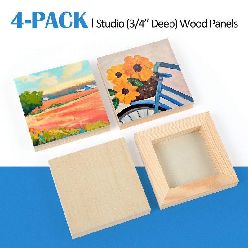 Unfinished Birch Wood Canvas Panels Kit, Falling in Art 4 Pack of 4x4’’ Studio 3/4’’ Deep Cradle Boards for Pouring Art, Crafts, Painting and More 4'' x 4'' - NewNest Australia