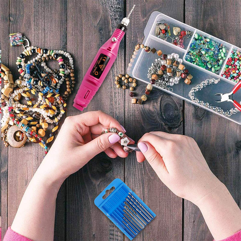Uolor Electric Corded Hand Drill Kit, Electrical Pin Vise Set with 17Pcs Drill Bits 10Pcs Collet and 200Pcs Screw Eye Pin for Wood Resin Plastic Polymer Clay Keychain Pendant Earring Jewelry Making - NewNest Australia