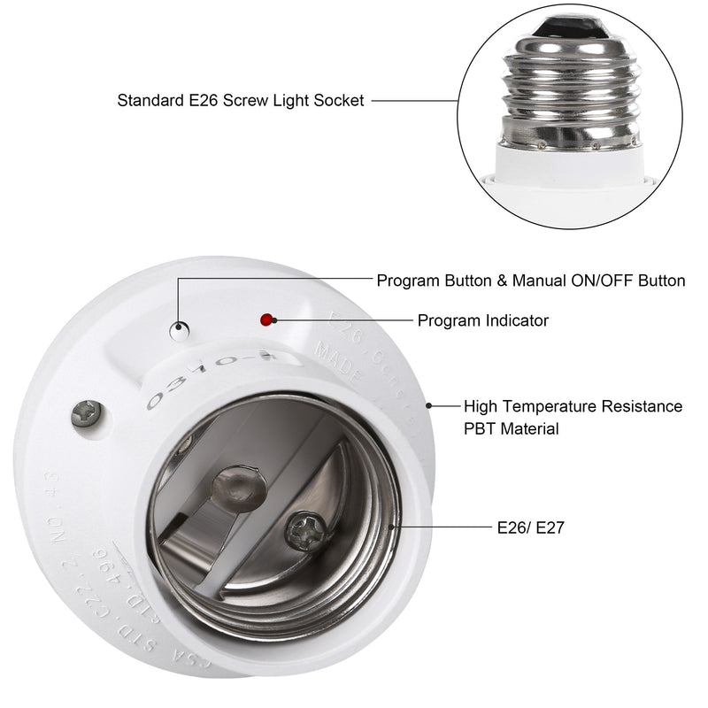 DEWENWILS Remote Control Light Socket E26/E27 Bulb Base, Wireless Light Switch Kit, White (Expandable, HRLSXXA Series) - NewNest Australia