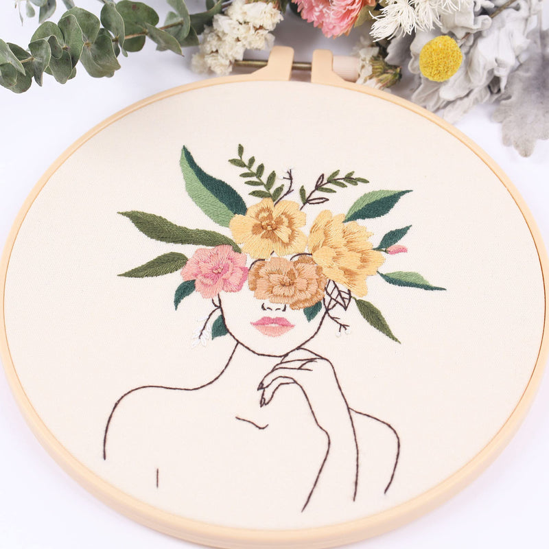 REEWISLY 4 pcs of Embroidery Starter kit with Patterns and Instructions, DIY Adult Beginner Cross Stitch Kits, Including 2 Plastic Embroidery Rings, 1 Pair of Scissors, Colored Threads and Needles apricot cream - NewNest Australia