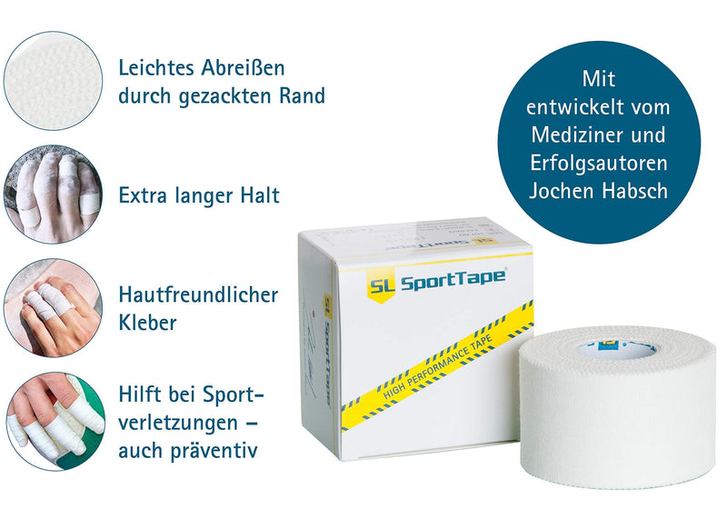Sl Medical Sports Tape In White, Value Pack, 6 Rolls, High-Quality Sports Tape, Self-Adhesive With Extra Strong Adhesive, Water-Repellent, Tensile Resistant, 3.8 Cm X 10 M - NewNest Australia
