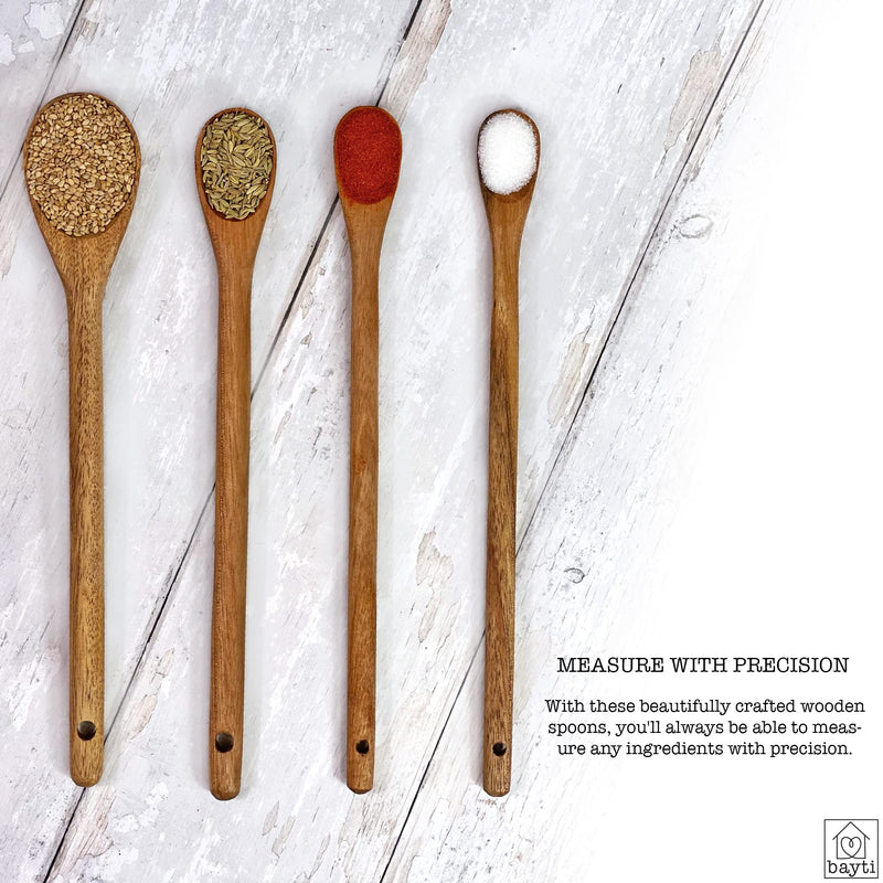 Bayti Long Handle Acacia Wooden Measuring Spoons, 100% Natural Food Grade Acacia Wood set of 4 spoons - NewNest Australia