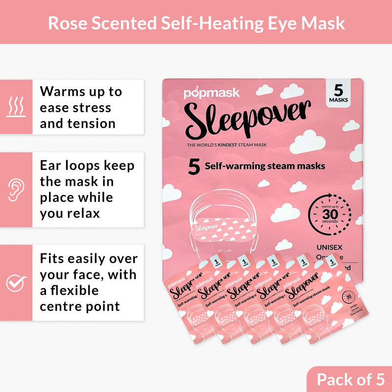 POPBAND Popmask Scented Self Heating Eye Mask for Sleeping - Warms In 30 Seconds, Natural Heat Source, Lasts For 20 Minutes - Pack of 5 ROSE Cotton Eye Masks With Ear Loops - NewNest Australia