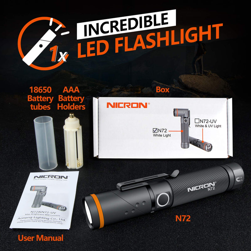 Flashlight, NICRON N72 800 Lumens Tactical Flashlight, 90 Degree Flashlight IPX4 Waterproof Led Flashlight 4 Modes- Best High Lumens Are For Camping, Outdoor,Maintain (18650/AAA Not included) - NewNest Australia