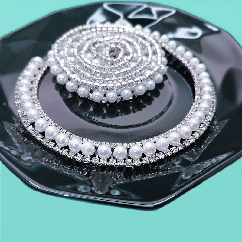 Yhsheen 1 Yard Rhinestone Trim with Elegant Pearl Crystal Rhinestone Chain Rhinestone Applique for DIY Decoration & Bridal Costume Embellishment - NewNest Australia
