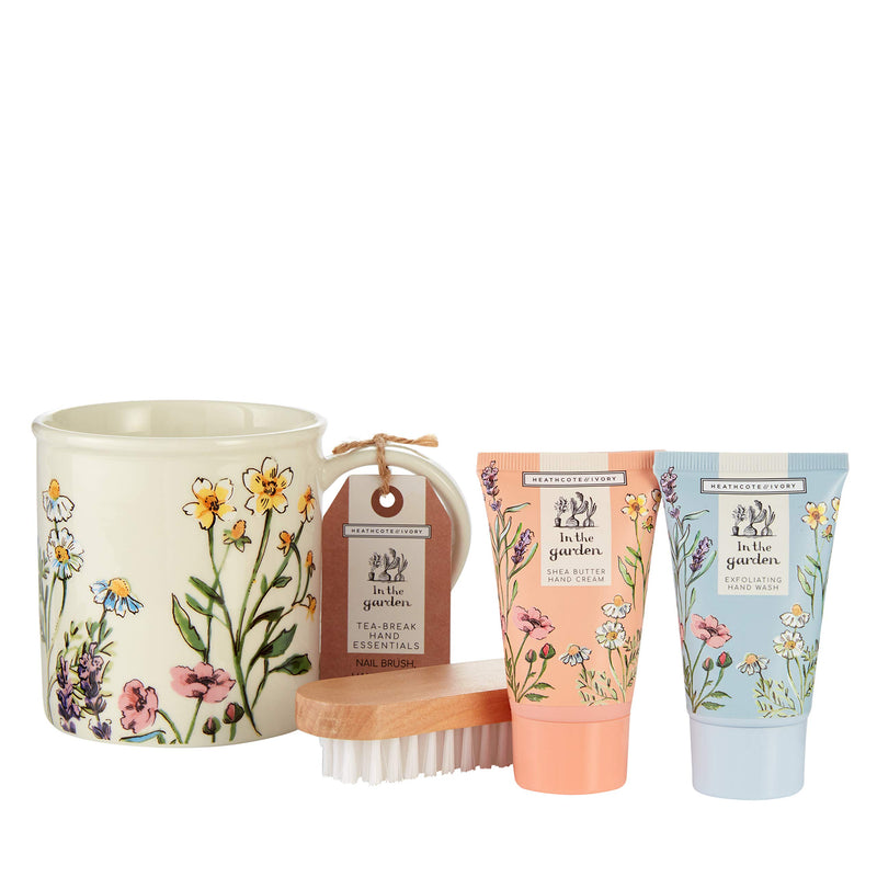 Heathcote & Ivory In The Garden Tea-Break Hand Essentials Gift Set With Exfoliating Hand Wash, Hand Cream, Nail Brush and Ceramic Mug, 0.48 kg - NewNest Australia