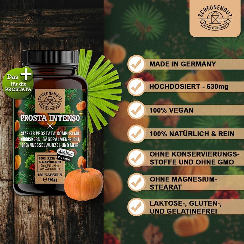 Prosta Intenso+ Prostate Capsules Plus - Important: Laboratory-Tested Complex With Pygeum Africanum, Saw Palmetto Fruit, Pumpkin Seeds, Nettle Root, Pine Bark And More I 120 Capsules I De I Scheunengut - NewNest Australia