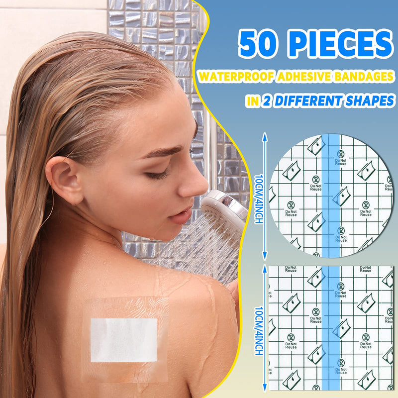 50 Pieces Waterproof Adhesive Bandages Transparent Stretch Bandages Protective Clear Films Dressing Tattoo Bandages Cover Dressing Tapes for Shower Swimming (4 x 4 Inch) 4 x 4 Inch - NewNest Australia