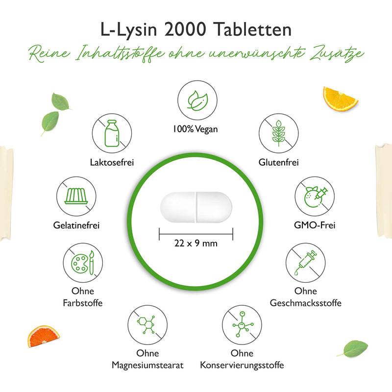 L-Lysine 2000-365 tablets - 1000 mg per ONE tablet - From plant fermentation - Laboratory tested - Without unwanted additives - High dosage - for vegan, immune system 365 pieces (pack of 1) - NewNest Australia