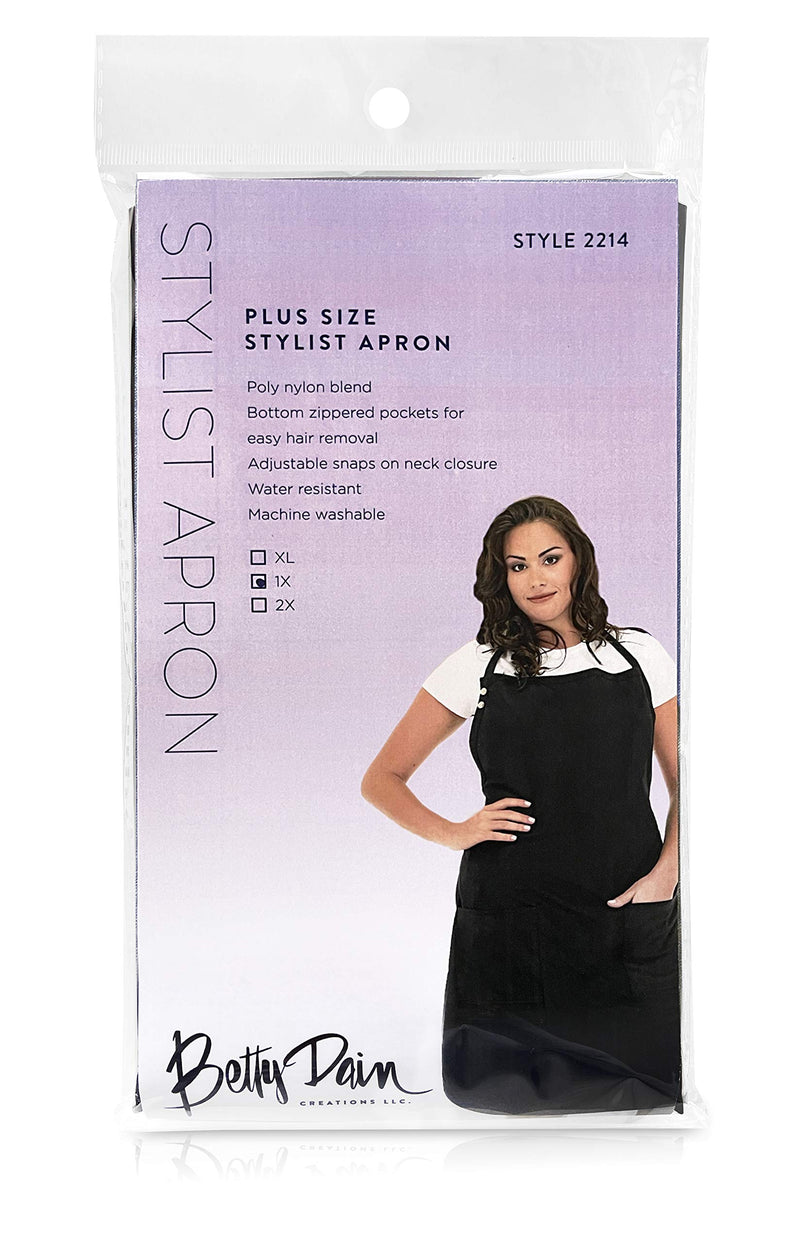 A Size Above Plus Size Salon Stylist Apron, Cut for Curves, Neck Strap with Adjustable Snap Closure, Lower Pockets with Zippered Bottoms, Lightweight, Water Resistant Nylon/Poly, Black, 2X - NewNest Australia