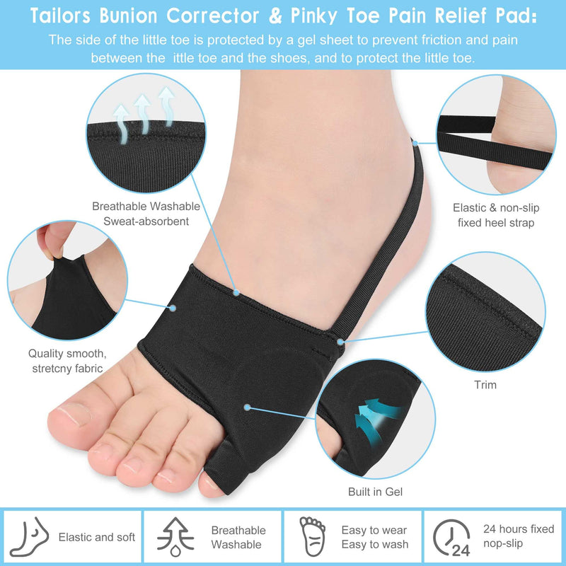 DYKOOK Tailors Bunion Corrector 1Pair Bunionette Sleeves Built-in Gel Pads Silicone Cover Guard With Non-slip Strap to Relief Bunion Pinky Toe Pain, Straighten Bunionette,Overlapping toe(Black-Large) L Black - NewNest Australia