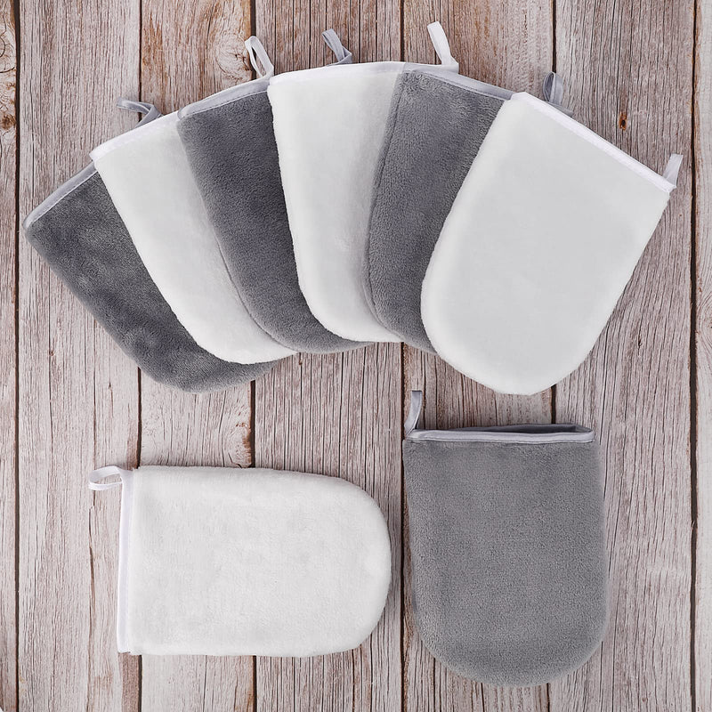 PHOGARY 8 Pcs Microfiber Wash Mitts Flannel Soft Wash Mitt Bath Spa Cloth Reusable Makeup Remover Gloves European Style Wash Cloth 15x21cm (White and Gray) - NewNest Australia