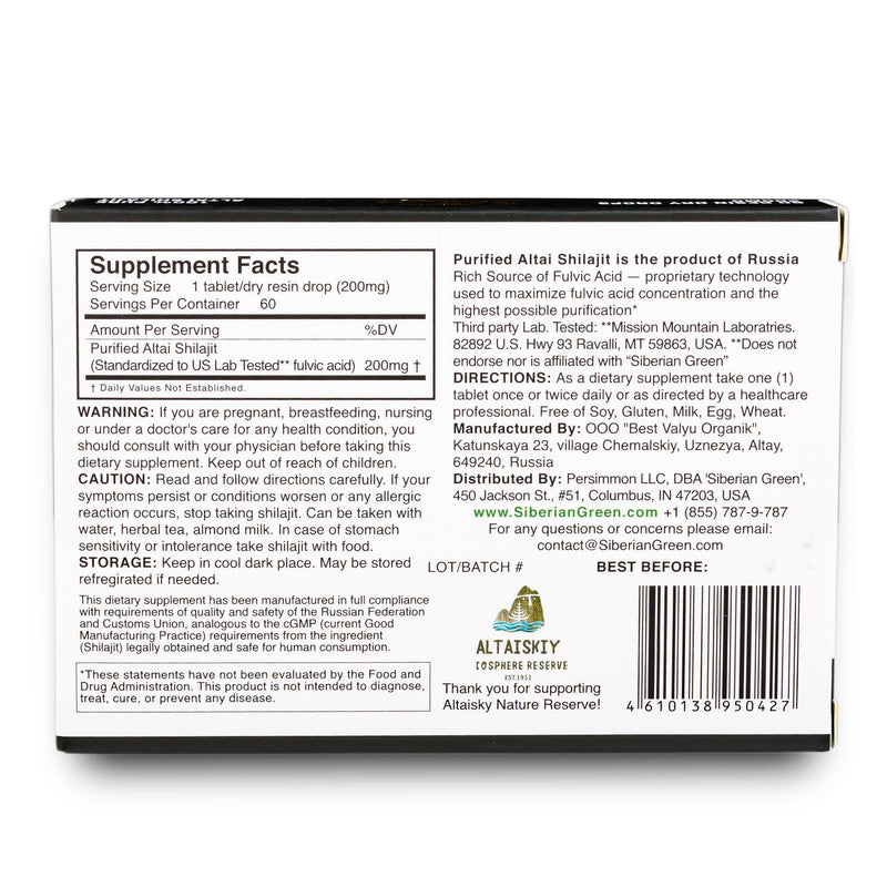 Pure Shilajit Dry Drops from the Siberian Green Altai "Golden Mountains" - 60 pieces (200 mg) Authentic plant-based trace elements & fulvic acid - NewNest Australia