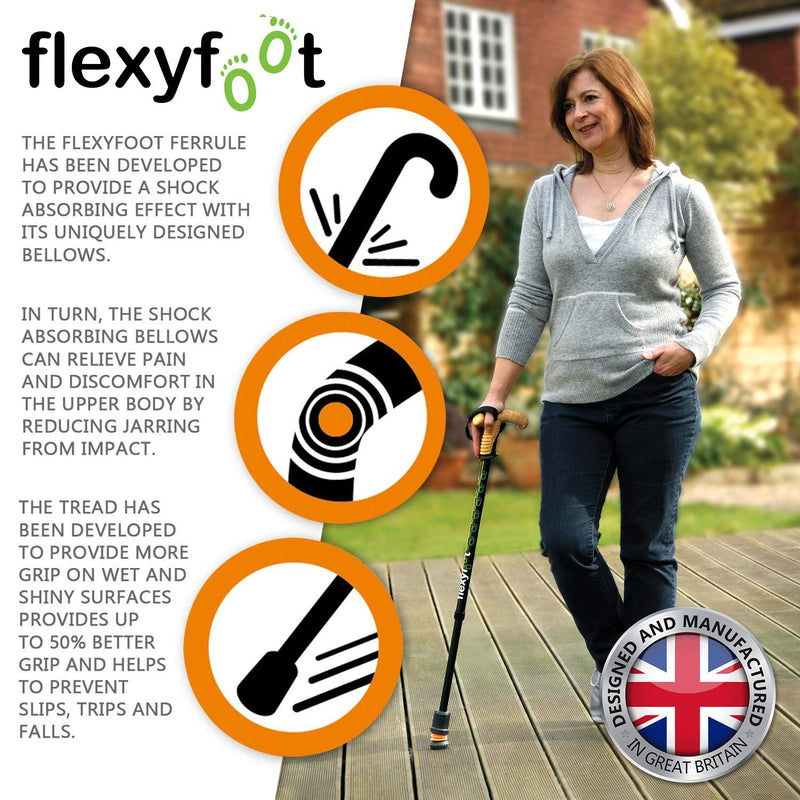 Flexyfoot Shock Absorbing Walking Stick Ferrule – Choice of Ferrule Sizes & Colours Available Here – Improves Grip, Improves Safety, Reduces Slips, Reduces Shock – 16mm Black 16 mm - NewNest Australia