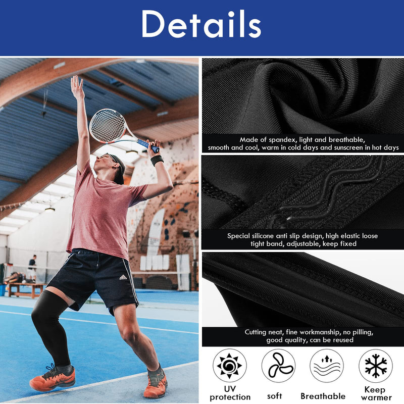Leg Sleeves Compression Long Knee Sleeve UV Protection for Men Women Sport Basketball Football (Black, White,4 Pieces) 4 Black, White - NewNest Australia