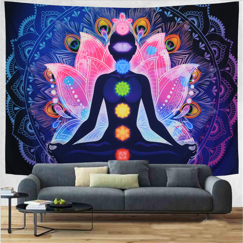 NewNest Australia - Maccyafst Seven Chakra Tapestry Yoga Meditation Wall Tapestry Colorful Mandala Tapestry Indian Hippie Chakra Tapestry Wall Hanging for Studio Room (H51.2"× W59.1") 51.2"×59.1" 