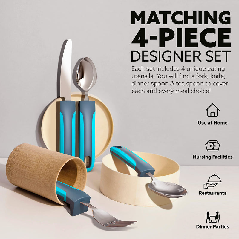 iMedic Easy Grip Cutlery for Adult - 1 Set Cutlery for Disabled Hands - Dishwasher Safe Disabled Cutlery for Adults - Disability Cutlery for Adults - Cutlery for Arthritic Hands Blue - NewNest Australia
