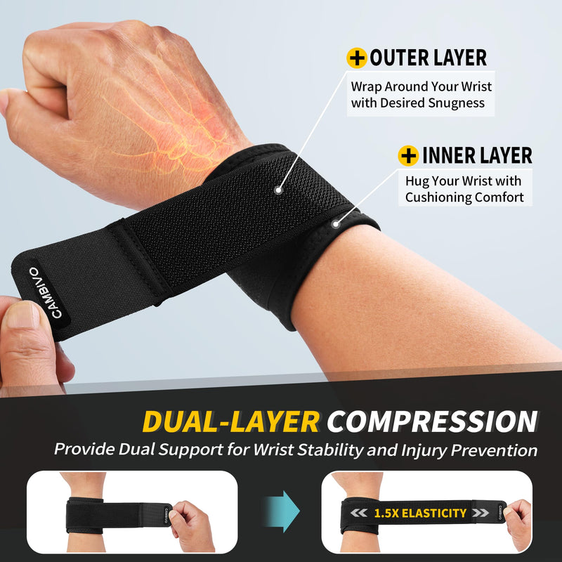 CAMBIVO Wrist Bandages Strength Training, Pack of 2 Adjustable Wrist Support Wrist Wrap for Fitness, Gym, Tendonitis, Sports Protection - NewNest Australia
