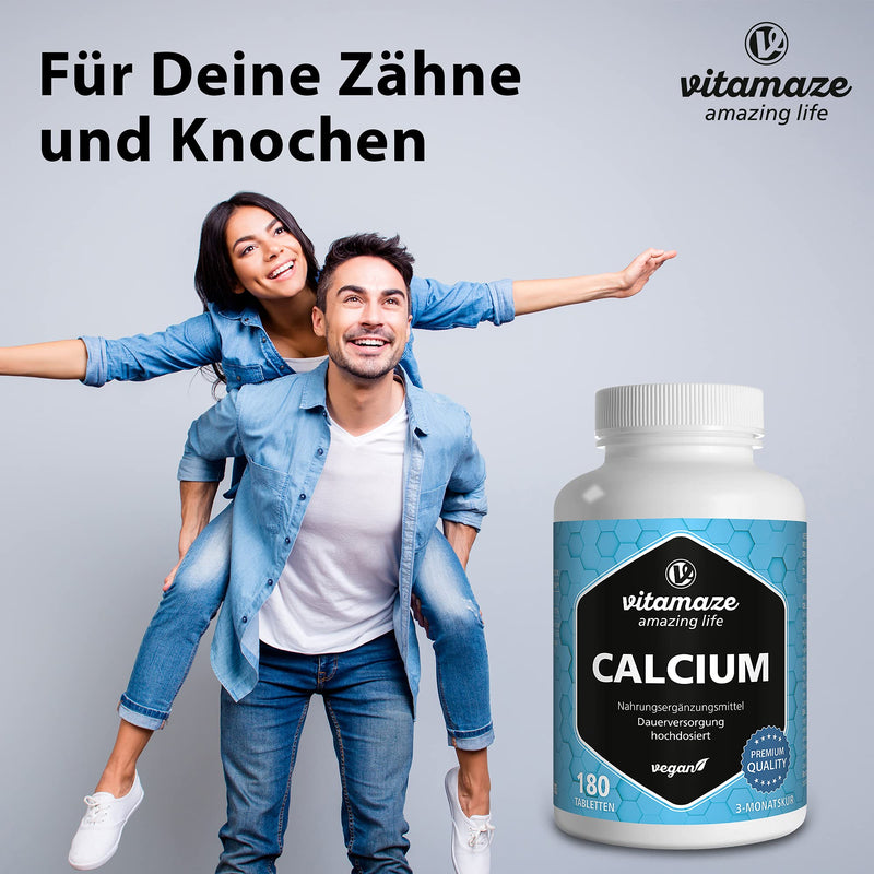 High-dose vegan calcium tablets, 180 tablets for 3 months, 800 mg calcium carbonate per daily dose, organic dietary supplement without additives, made in Germany 180 pieces (pack of 1) - NewNest Australia