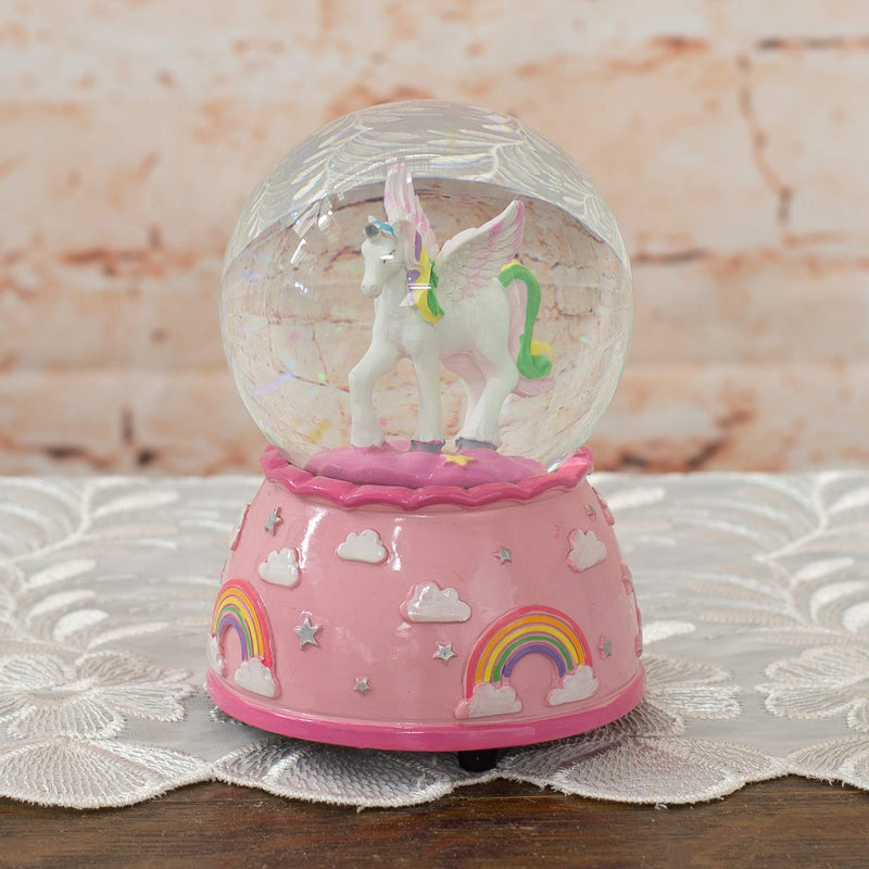 NewNest Australia - Elanze Designs Unicorn Rainbows on Pink Musical 80MM Water Globe Plays Tune The Unicorn 