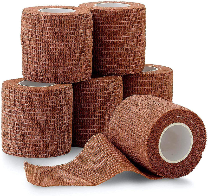 Self Adhesive Cohesive Tape - 2 Inch X 4 Feet, 12 Pack (Medium Brown) Self Adhesive Bandage Rolls And Sports Bandage For Ankle, Wrist, Knee Sprains And Swelling - NewNest Australia