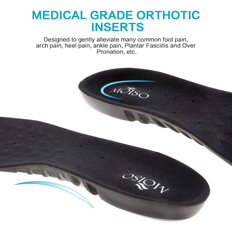 MOISO Memory Foam Orthotic Insoles for Plantar Fasciitis with Arch Support Shock Absorption Metatarsal Pad Stoma Design for Men & Women 8-10.5 UK Women / 7.5-10 UK Men Black - NewNest Australia