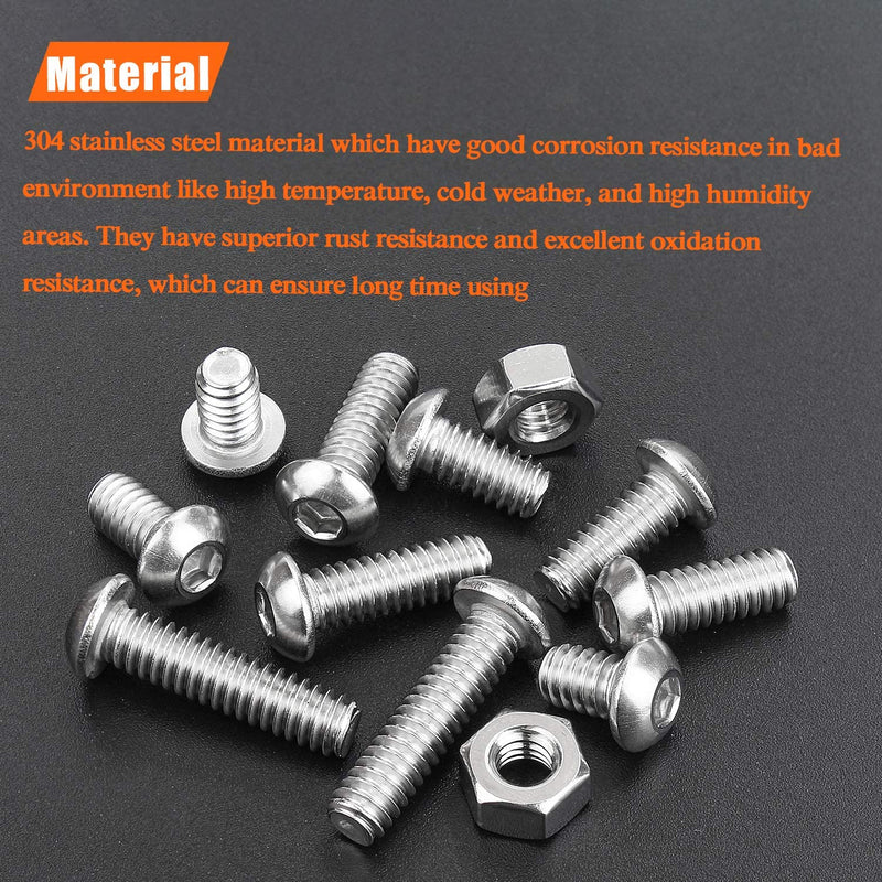 HELIFOUNER 65 Pieces 5 Sizes 304 Stainless Steel 1/4-20 x 3/8" 1/2" 5/8" 3/4" 1" UNC Thread Hex Button Head Cap Bolts Kit - NewNest Australia