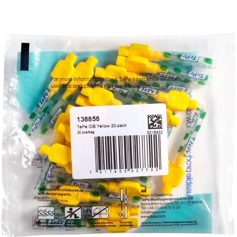TePe Interdental Brush, Original, Yellow, 0.7 mm/ISO 4, 20pcs, plaque removal, efficient clean between the teeth, tooth floss, for narrow gaps - NewNest Australia