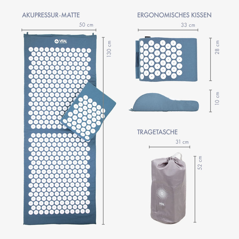 Acupressure Set Vital: Acupressure Mat & Acupressure Pillow In A Cheap Set, Revitalizing Mat For The Back And Pillow For The Neck, Soothing Relaxation Mat & Cushions Midnight Blue - NewNest Australia