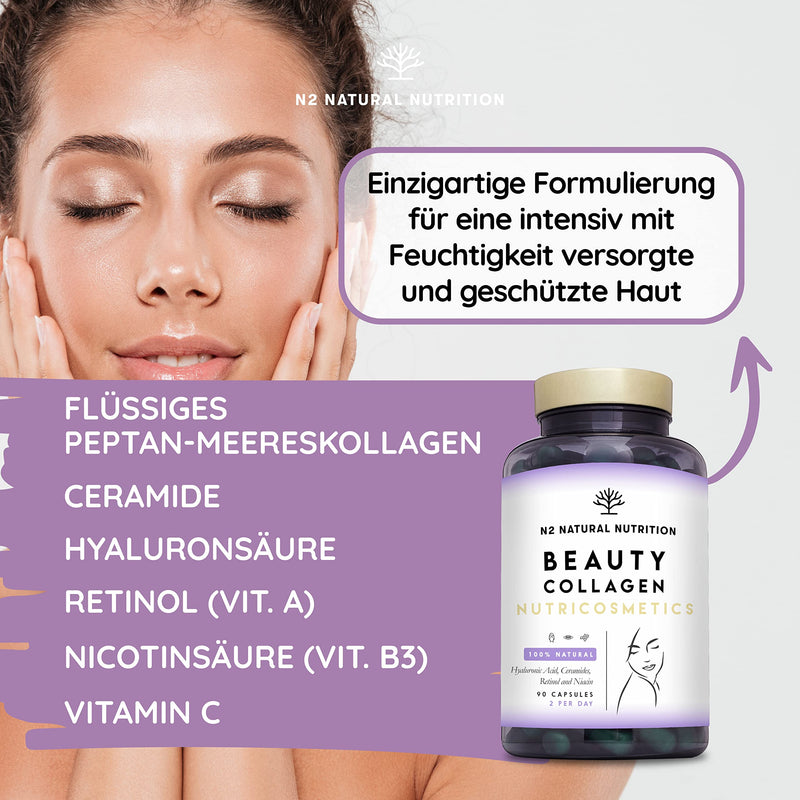 Collagen With Retinol, Hyaluronic Acid, Ceramides And Niacin, Anti-Wrinkle And Anti-Aging Effect, Innovative Formula For Hydration Of The Skin. 90 Vegetable Capsules. Ce. N2 Natural Nutrition - NewNest Australia