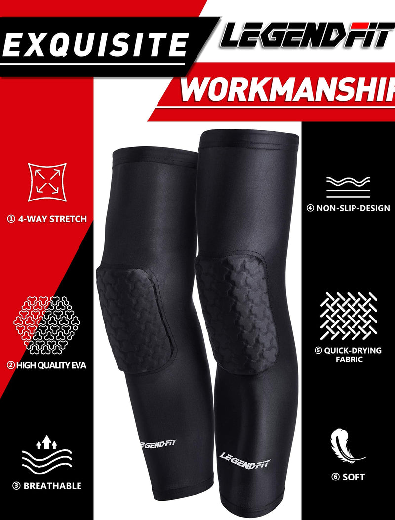 Legendfit Basketball Knee Pads for Kids Youth Adults Protective Padded Compression Long Leg Sleeves Sports Gear for Volleyball Baseball Football Wrestling 1 Pair Black X-Large - NewNest Australia