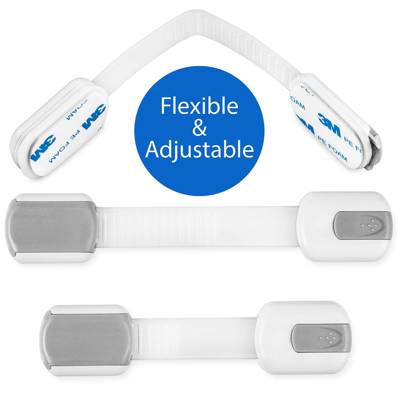 Child Safety Strap Locks (10 Pack) Baby Locks For Cabinets And Drawers, Toilet, Fridge & More. 3M Adhesive Pads. Easy Installation, No Drilling Required, White/Gray - NewNest Australia