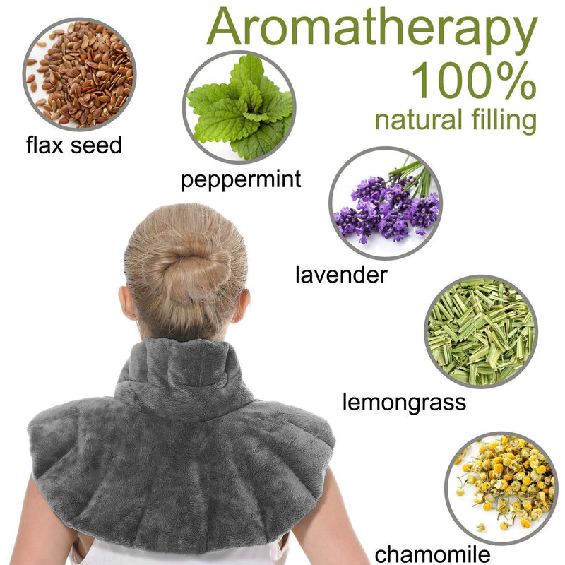 AROMA SEASON Cherry stone pillow neck and shoulder for microwave with scented aroma | grain pillow | Heat pad | Neck pillow (grey) Grey - NewNest Australia