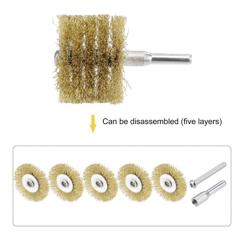 uxcell Wire Wheel Brush, 2" x 1.42" Stainless Steel Brass Plated Coarse Crimped Wire 0.012" with 1/4" (6mm) Round Shank for Cleaning Rust Stripping Abrasive 2pcs - NewNest Australia