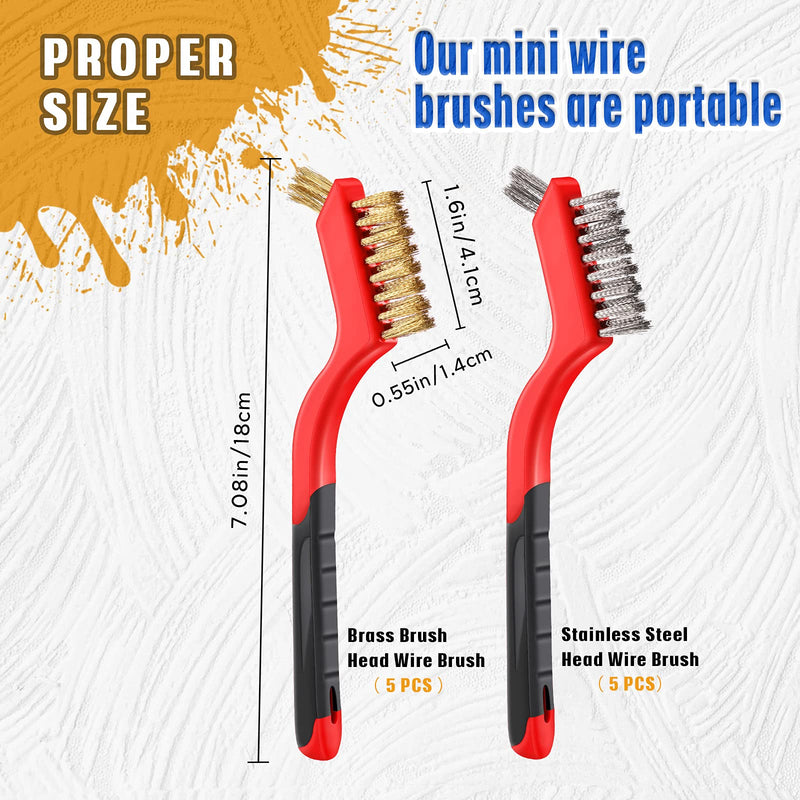10 Pieces Wire Brush for Cleaning Welding Slag Rust, Brass and Stainless Steel Brush Head, Extra Bristles for Narrow Areas, Heavy Duty Mini Crimped Scratch Brush for Cleaning Grill Welding Slag Rust - NewNest Australia