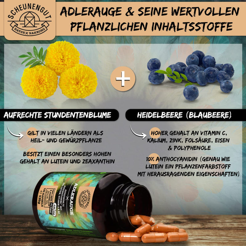 Adlerauge Eye Vitamins High Dose Important: Laboratory-Tested 5-Way Eye Complex With Lutein, Zeaxanthin, Blueberry Extract, Beta Carotene, Vitamin A & Bi 120 Pieces I Vegan & From De I Schwanzength - NewNest Australia