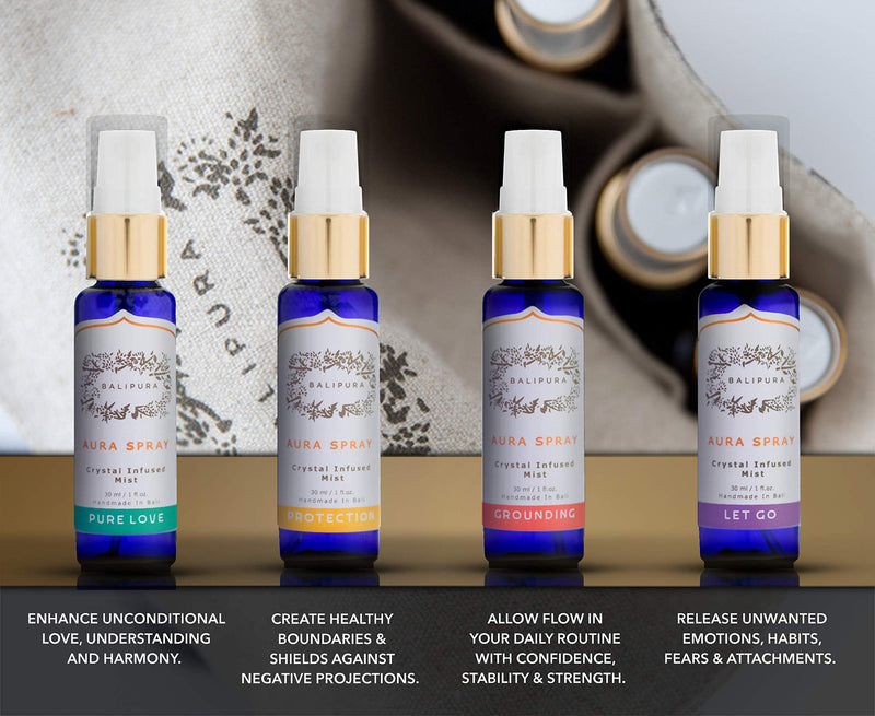 BALIPURA - Aura Healing Spray Mist - enriched with healing crystals and organic essential oils - gift set with linen bag, 4 x 30 ml - NewNest Australia