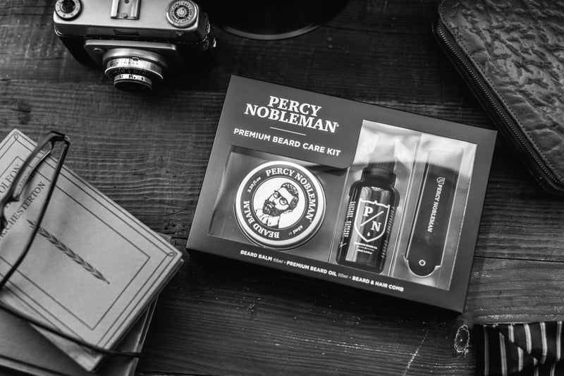 Percy Nobleman Premium Beard Grooming Kit, a limited edition beard grooming kit, includes a premium beard oil, beard balm and foldable comb. - NewNest Australia