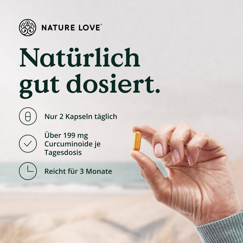 NATURE LOVE® Curcuma Balance - 180 capsules - high dose with 199mg curcumin and 10mg black pepper extract with piperine per daily dose - vegan, laboratory tested and produced in Germany - NewNest Australia