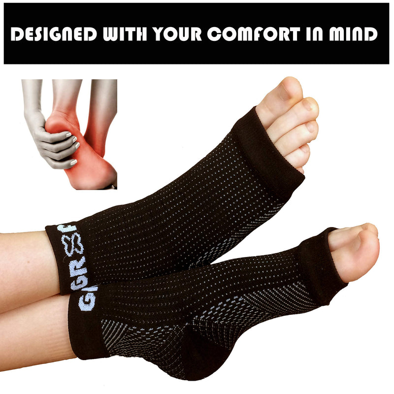 gr8ful® Plantar Fasciitis Socks | Support Sleeves with 24/7 Compression & Treatment for Foot Arch, Heel, Fascia & Achilles Tendonitis, Men/Women, Pain Relief Night Splint Sock | 1 pair | Black S/M S/M (Pack of 2) - NewNest Australia