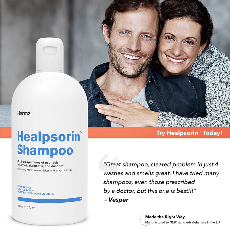 Therapeutic Psoriasis Shampoo (500ml) Salicylic Acid & Dermosoft® 1% - Treatment for Dry, Itchy & Flaky Scalp - Severe Dandruff, Dermatitis - Healpsorin - NewNest Australia