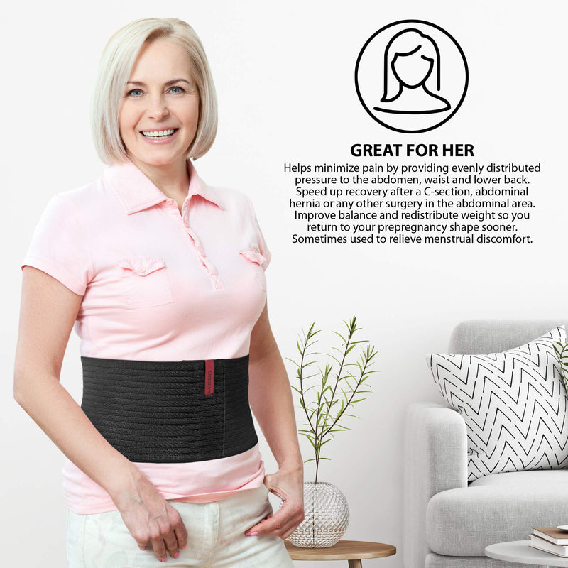 ORTONYX 6.25" Abdominal Binder for Men and Women / Postpartum Post-operative Post-surgery Wrap / Abdomen Navel Umbilical Hernia Support Belt / 524006 Beige S/M S/M (22"-35") Black - NewNest Australia