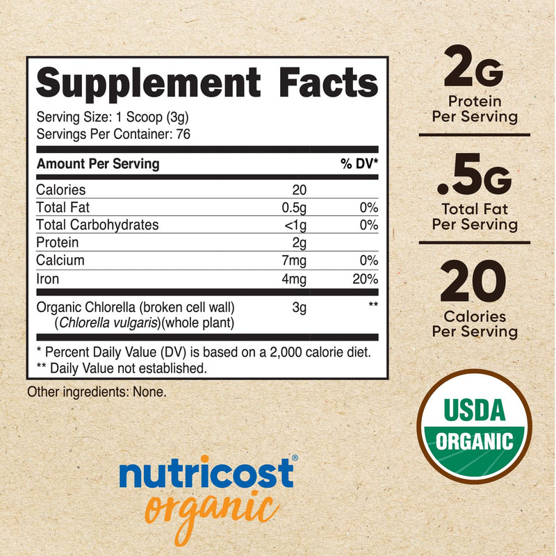 Nutricost Organic Chlorella Powder 8oz - 3000mg Per Serving - Non-GMO, Gluten Free - NewNest Australia