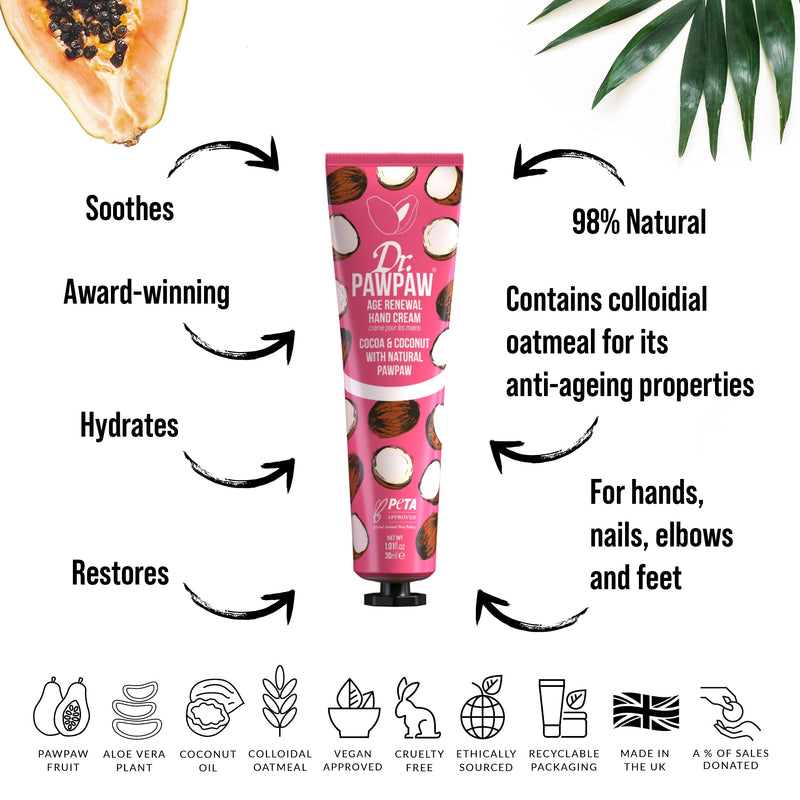 Dr. PAWPAW Age Renewal Hand Cream Cocoa & Coconut 30ml - Multi-Purpose Cream, PawPaw Hand Cream, Vegan Hand Cream, Natural Hand Cream, Natural Beauty, Vegan Beauty - NewNest Australia