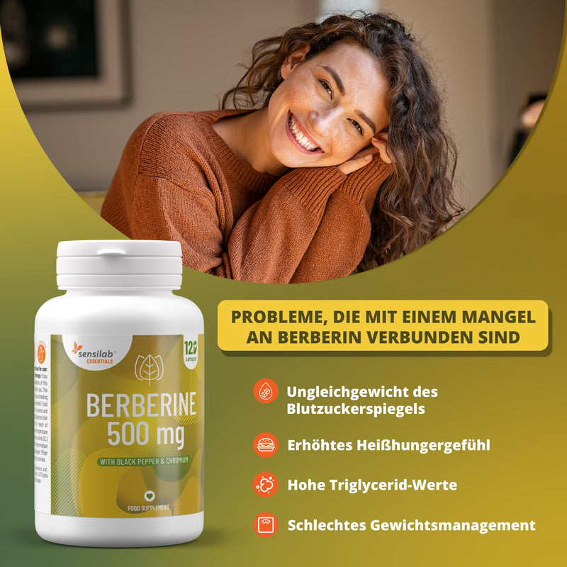 Berberine - Berberine Capsules High Dose - Chromium - Black Pepper - 120 Vegan Capsules - For 4 Months - Sensilab - NewNest Australia